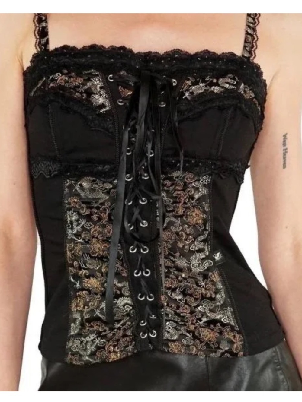 Tripp NYC Daang Goodman Rare Lace Up Corset Top Lace Black Floral S